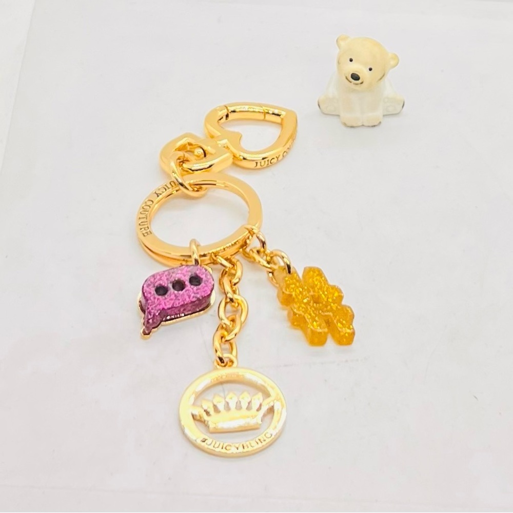 NWOT Juicy Couture Gold Tone Resin Sign Juicy Keychain, Size  7” x2”